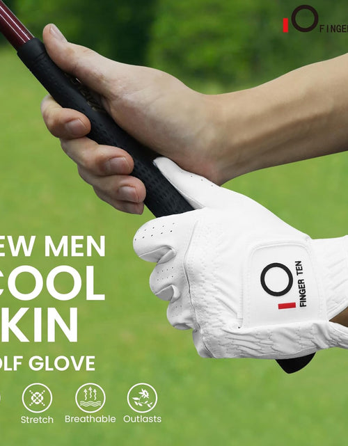 Load image into Gallery viewer, Golf Gloves Men Left Hand Rain Grip Value 3 Pack, All Weather Durable Grip Size Small Medium Large XL White Black Blue Red Brown
