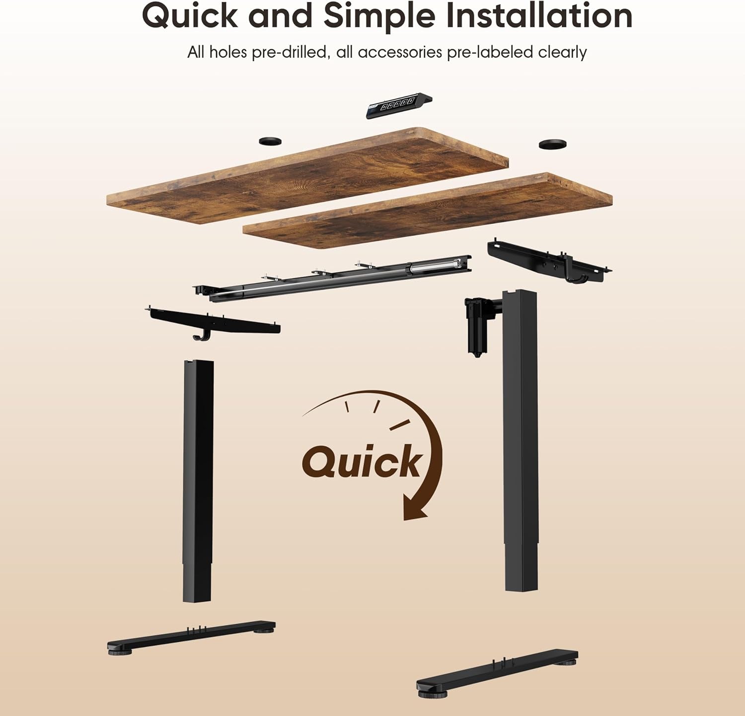 Electric Standing Desk, Height Adjustable Desk 55X 28 Inches, Ergonomic Home Office Sit Stand up Desk with Memory Preset Controller (Black Frame/Rustic Brown Top)