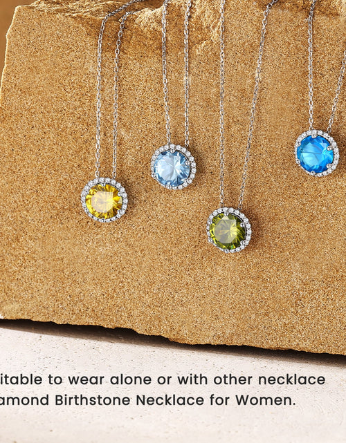 Load image into Gallery viewer, Birthstone Necklace for Women 925 Sterling Silver Necklaces March round Blue Aquamarine Crystal Pendant Gifts for Everyday Wear

