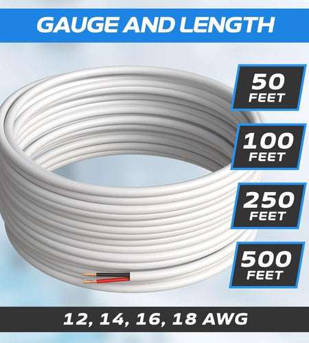 500Ft 18AWG 2 Conductors (18/2) CL2 Rated Speaker Cable True Spec & Gauge Low Voltage LED Wire, Pull Box (For In-Wall Installation) (18AWG / 2 Conductors, 500Ft)