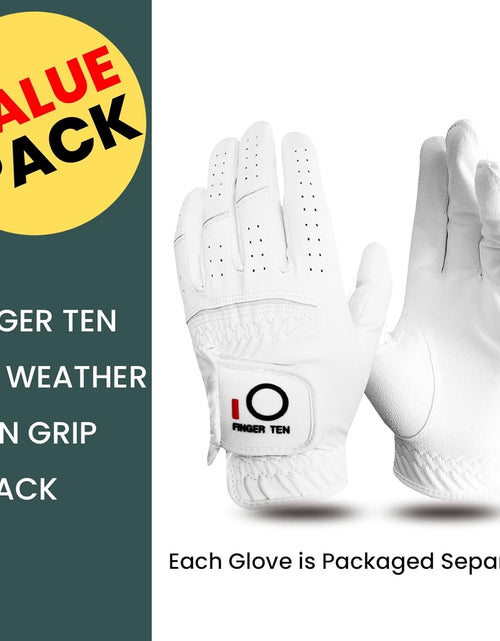 Load image into Gallery viewer, Golf Gloves Men Left Hand Rain Grip Value 3 Pack, All Weather Durable Grip Size Small Medium Large XL White Black Blue Red Brown
