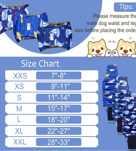 Premium Male Dog Wraps - High Absorbency Male Dog Diapers (Pack of 3) - Washable Belly Band for Male Dogs Incontinence and Puppy Training (Sailboat, XL)