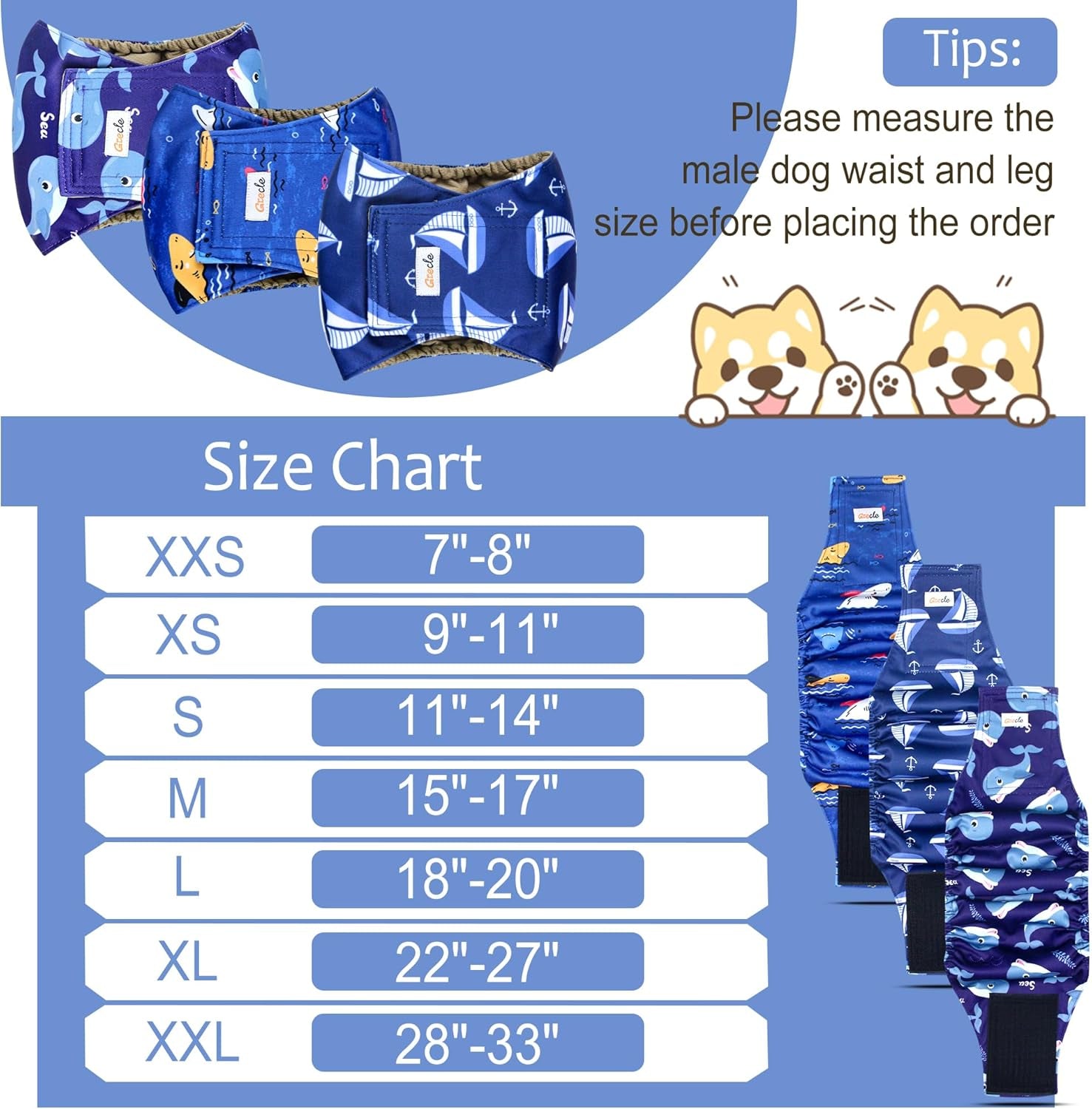 Premium Male Dog Wraps - High Absorbency Male Dog Diapers (Pack of 3) - Washable Belly Band for Male Dogs Incontinence and Puppy Training (Sailboat, XL)