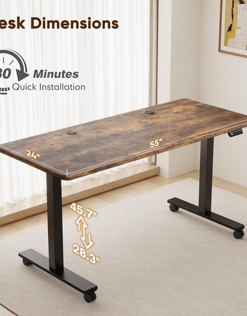 Load image into Gallery viewer, Electric Standing Desk, Height Adjustable Desk 55X 28 Inches, Ergonomic Home Office Sit Stand up Desk with Memory Preset Controller (Black Frame/Rustic Brown Top)
