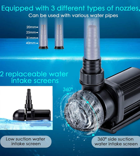 800-3200GPH Controllable Water Pump,Circulation Make Wave/Feed Mode/20 Options Flow Adjustable Multifunction Submersible or External Powerful Return Pump for Saltwater & Freshwater Fish Tank