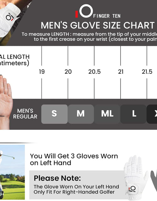 Load image into Gallery viewer, Golf Gloves Men Left Hand Rain Grip Value 3 Pack, All Weather Durable Grip Size Small Medium Large XL White Black Blue Red Brown

