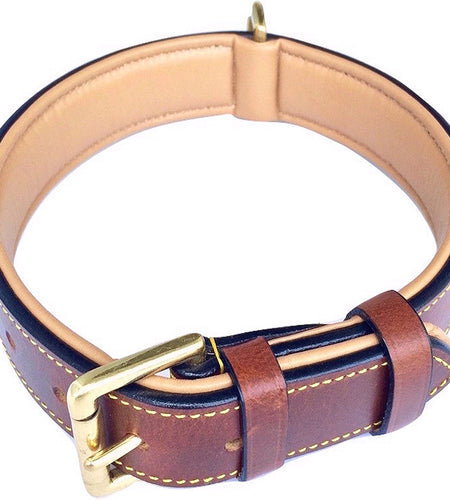 Padded Leather Dog Collar, Large Brown, Real Genuine Leather, 24" Long X 1.5 Wide, Fits Neck Size 18" to 21" Inches