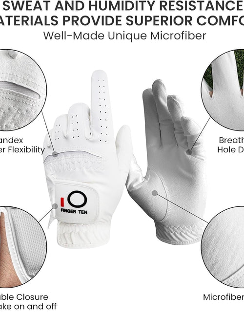Load image into Gallery viewer, Golf Gloves Men Left Hand Rain Grip Value 3 Pack, All Weather Durable Grip Size Small Medium Large XL White Black Blue Red Brown
