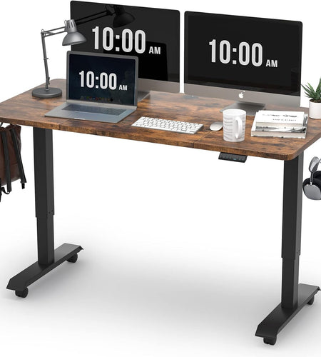 Electric Standing Desk, Height Adjustable Desk 55X 28 Inches, Ergonomic Home Office Sit Stand up Desk with Memory Preset Controller (Black Frame/Rustic Brown Top)