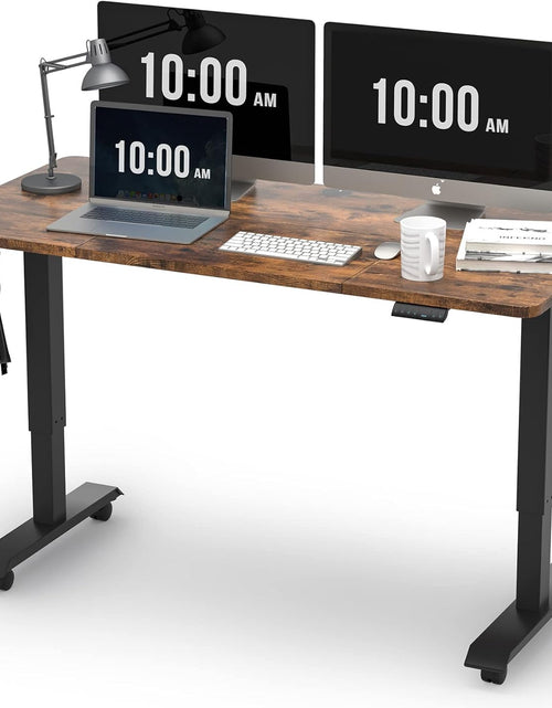 Load image into Gallery viewer, Electric Standing Desk, Height Adjustable Desk 55X 28 Inches, Ergonomic Home Office Sit Stand up Desk with Memory Preset Controller (Black Frame/Rustic Brown Top)
