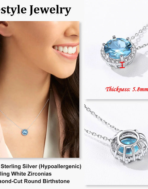 Load image into Gallery viewer, Birthstone Necklace for Women 925 Sterling Silver Necklaces March round Blue Aquamarine Crystal Pendant Gifts for Everyday Wear
