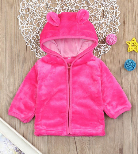 Infant Baby Boys Girls Fleece Ears Hat with Lined Hooded Zipper up Jacket Coat Tops Outwear Overcoat Warm Fall Winte