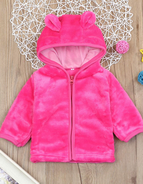 Load image into Gallery viewer, Infant Baby Boys Girls Fleece Ears Hat with Lined Hooded Zipper up Jacket Coat Tops Outwear Overcoat Warm Fall Winte
