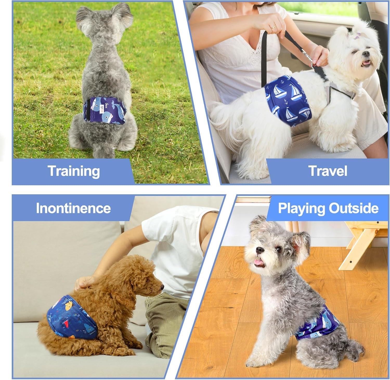 Premium Male Dog Wraps - High Absorbency Male Dog Diapers (Pack of 3) - Washable Belly Band for Male Dogs Incontinence and Puppy Training (Sailboat, XL)