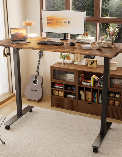 Load image into Gallery viewer, Electric Standing Desk, Height Adjustable Desk 55X 28 Inches, Ergonomic Home Office Sit Stand up Desk with Memory Preset Controller (Black Frame/Rustic Brown Top)
