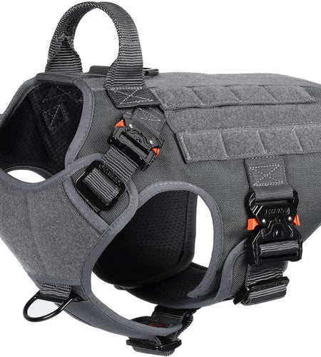 Tactical Dog Harness with 4X Metal Buckle,Dog MOLLE Vest with Handle,No Pulling Front Clip,Hook and Loop Panel for Dog Custom Patch (M (25"-30" Girth), Wolf Gray)