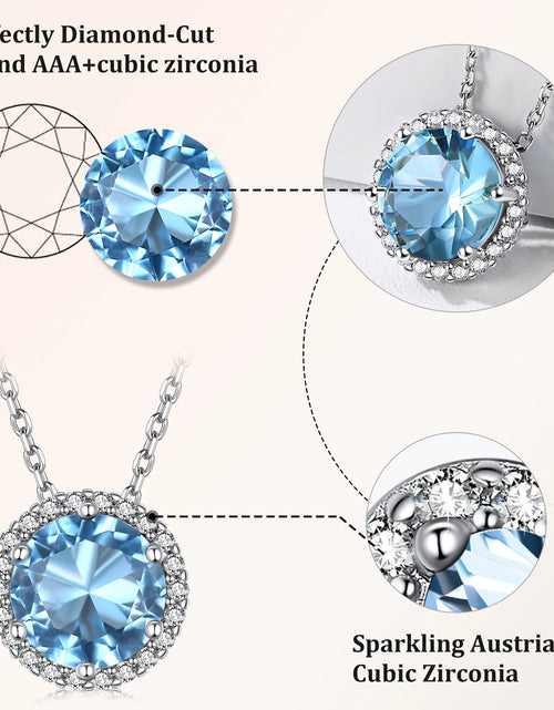 Load image into Gallery viewer, Birthstone Necklace for Women 925 Sterling Silver Necklaces March round Blue Aquamarine Crystal Pendant Gifts for Everyday Wear
