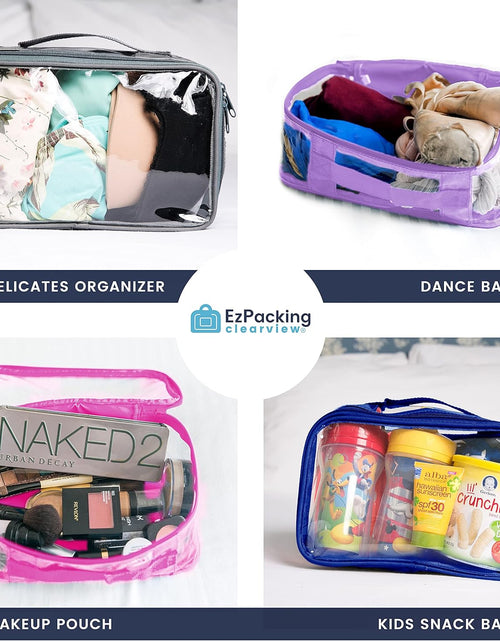 Load image into Gallery viewer, Small Clear Travel Packing Cube/See through PVC Plastic Pouch for Carry on Suitcase, Backpack or Diaper Bag/Transparent Multipurpose Accessories, Makeup &amp; Underwear Organizer W/Handle (Orange)
