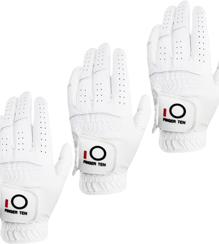 Golf Gloves Men Left Hand Rain Grip Value 3 Pack, All Weather Durable Grip Size Small Medium Large XL White Black Blue Red Brown