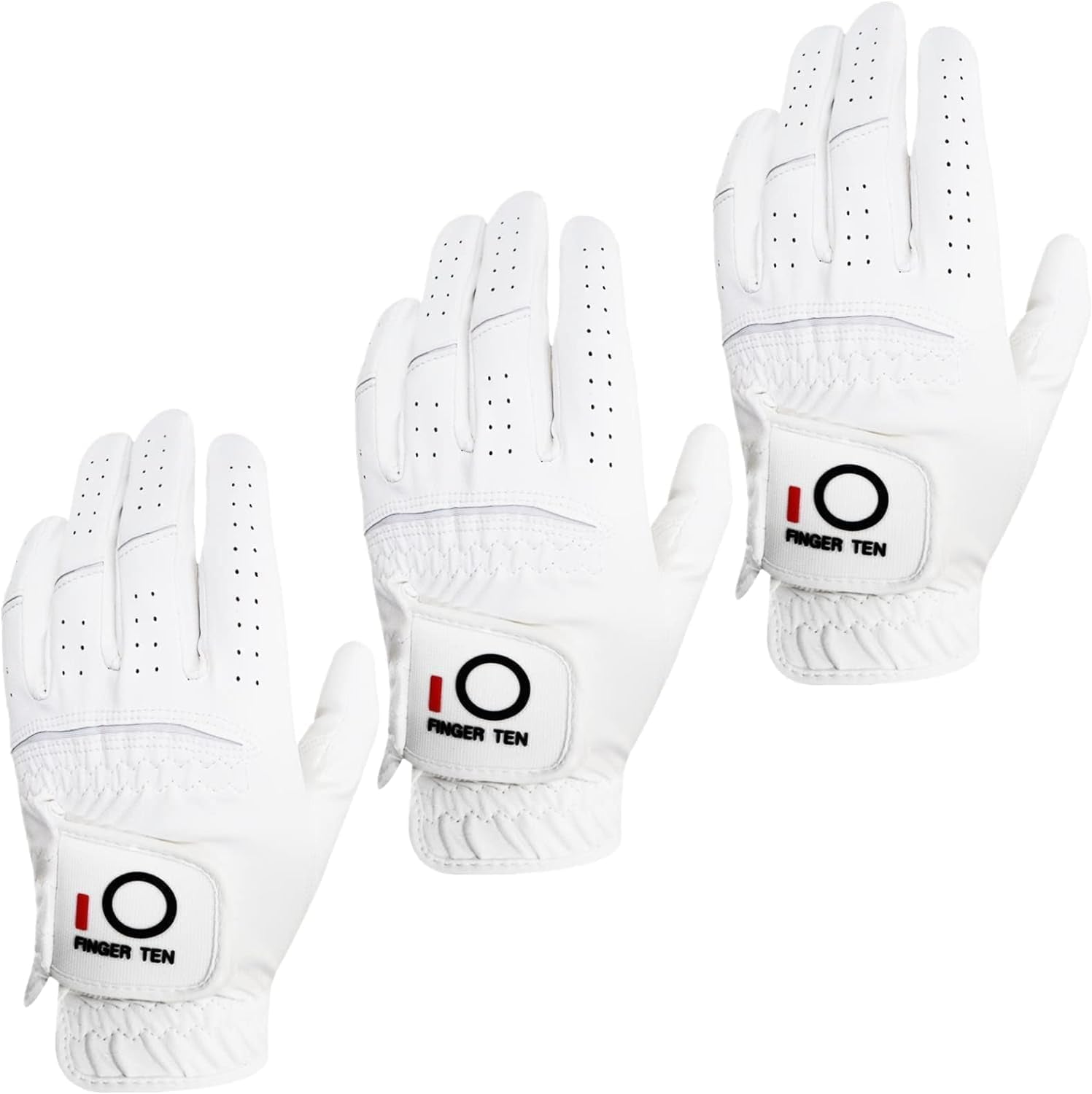 Golf Gloves Men Left Hand Rain Grip Value 3 Pack, All Weather Durable Grip Size Small Medium Large XL White Black Blue Red Brown